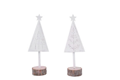 Dekorace vánoční stromek na podstavci, kov, bílá, 8,5x25x6cm, 2T  (EGO-216966)
