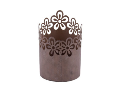 Svícen/obal na květináč vyřezávaný, kov, hnědá, pr.12x15cm, ks  (EGO-500180)