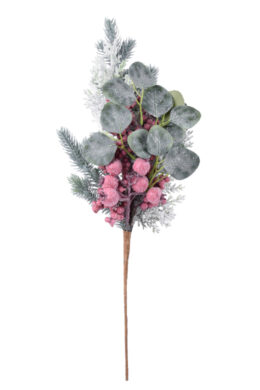 Dekorace větev s eukalyptem PINK, plast, zelená/starorůžová, 20x57x9cm, ks  (EGO-890240)