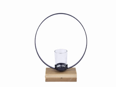 Svícen kruh IRON, kov/dřevo/sklo, natur/černá, 20x23x7cm, ks  (EGO-970638)