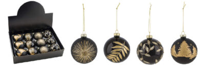 Koule vánoční, černá/zlatá, pr. 8cm, 4T  (ZGE-22001336)