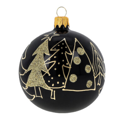 Ozdoba vánoční, koule stromy, černá, 8cm  (ZOZ-222342)