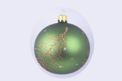 Ozdoba vánoční koule, zelené kapradí 2, 8cm  (ZOZ-232303)
