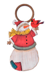 Visačka na dveře sněhulák XMAS, dřevo, béžová/červená, 16x30x1,5cm, ks - Vánoční visačka na dveře.