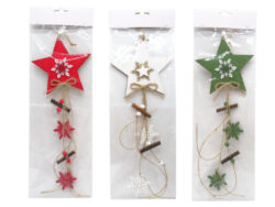 Závěs hvězda COMET, dřevo, bílá/červená, 14x43x0,5cm, 3T - Krásná vánoční dekorace.