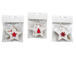 Závěs hvězda, dřevo, bílá/červená, 8,5x8,5x0,5cm, 6T/S2 - Krásná vánoční dekorace.