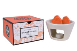 Aroma lampa - perský pomeranč, dárkový set - Keramická aroma lampa se třemi vosky ve tvaru srdce a třemi čajovými svíčkami, 16x10,5x16 cm