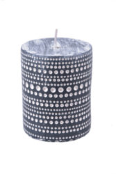 Svíčka šedo - modrá s krajkovým vzorem, M - Šedo-modrá svíčka s krajkovým vzorem s rozměry 6,5x7,5cm