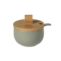 Sugar bowl 9 w/ oak wood lid and spoon - Nádherná cukřenka z jemné kameniny