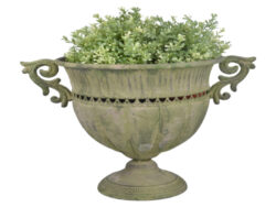 SC Váza vysoká - kov, zelená patina, V - Kovový samostatně stojící květináč/obal na květináč v designu francouzské vázy. Vzhled staré patiny. Rozměr v cm (ŠxHxV): 39x27,8x30,6. Obsah: neuvádí se. Materiál: kov s patinou.